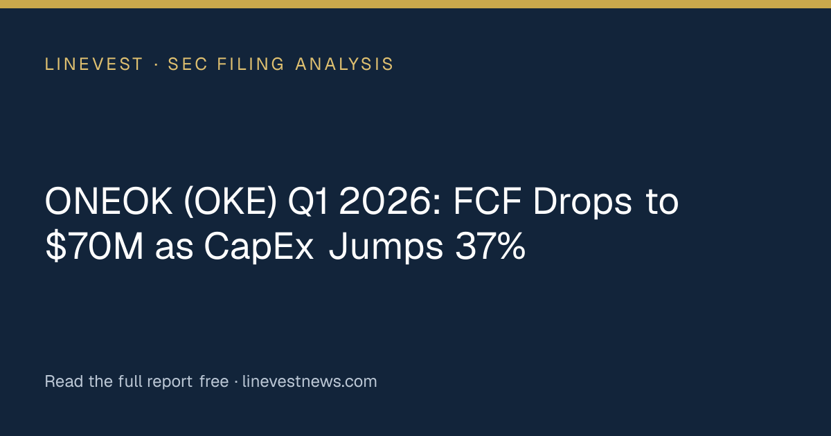 ONEOK (OKE) Q1 2026: FCF Drops to $70M as CapEx Jumps 37%