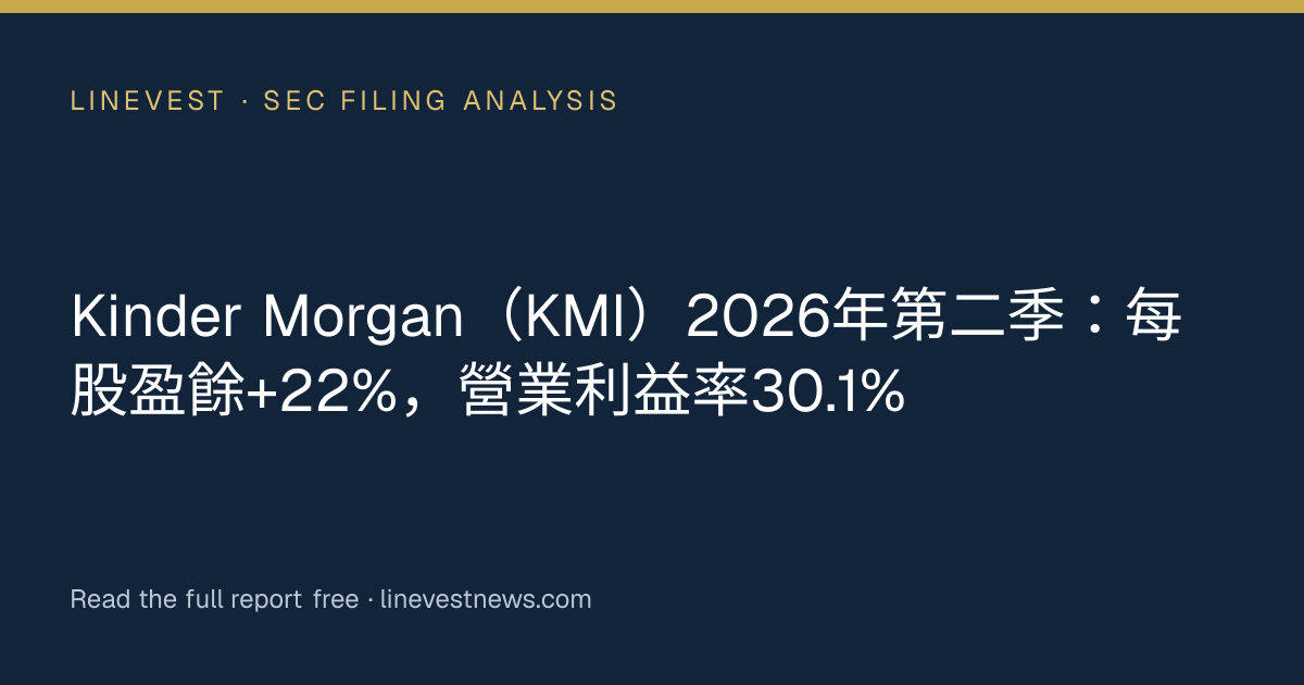 Kinder Morgan（KMI）2026年第二季：每股盈餘+22%，營業利益率30.1%