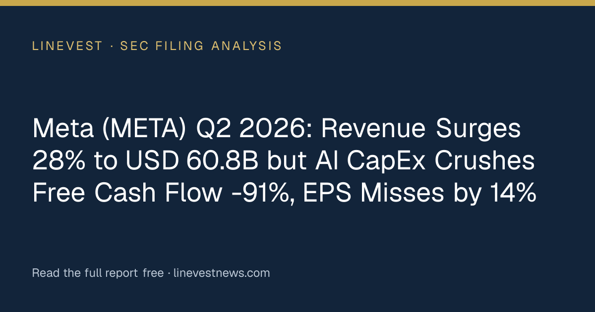 Meta (META) Q2 2026: Revenue Surges 28% to USD 60.8B but AI CapEx Crushes Free Cash Flow -91%, EPS Misses by 14%