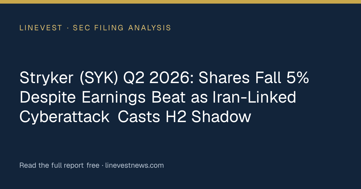 Stryker (SYK) Q2 2026: Shares Fall 5% Despite Earnings Beat as Iran-Linked Cyberattack Casts H2 Shadow