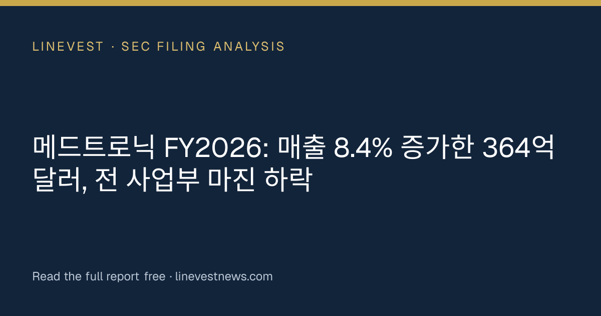메드트로닉 FY2026: 매출 8.4% 증가한 364억 달러, 전 사업부 마진 하락
