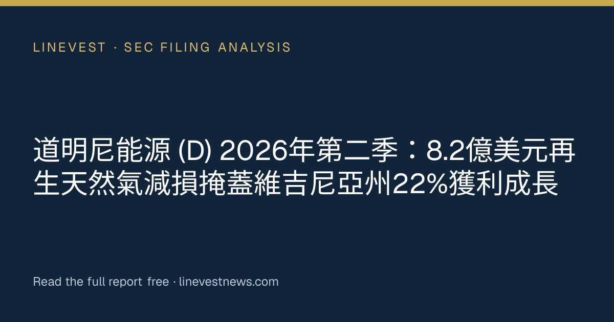 道明尼能源 (D) 2026年第二季：8.2億美元再生天然氣減損掩蓋維吉尼亞州22%獲利成長
