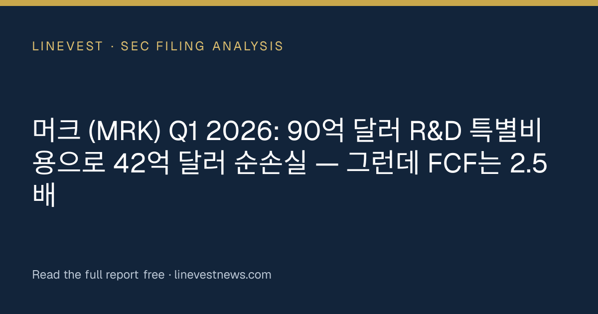 머크 (MRK) Q1 2026: 90억 달러 R&D 특별비용으로 42억 달러 순손실 — 그런데 FCF는 2.5배