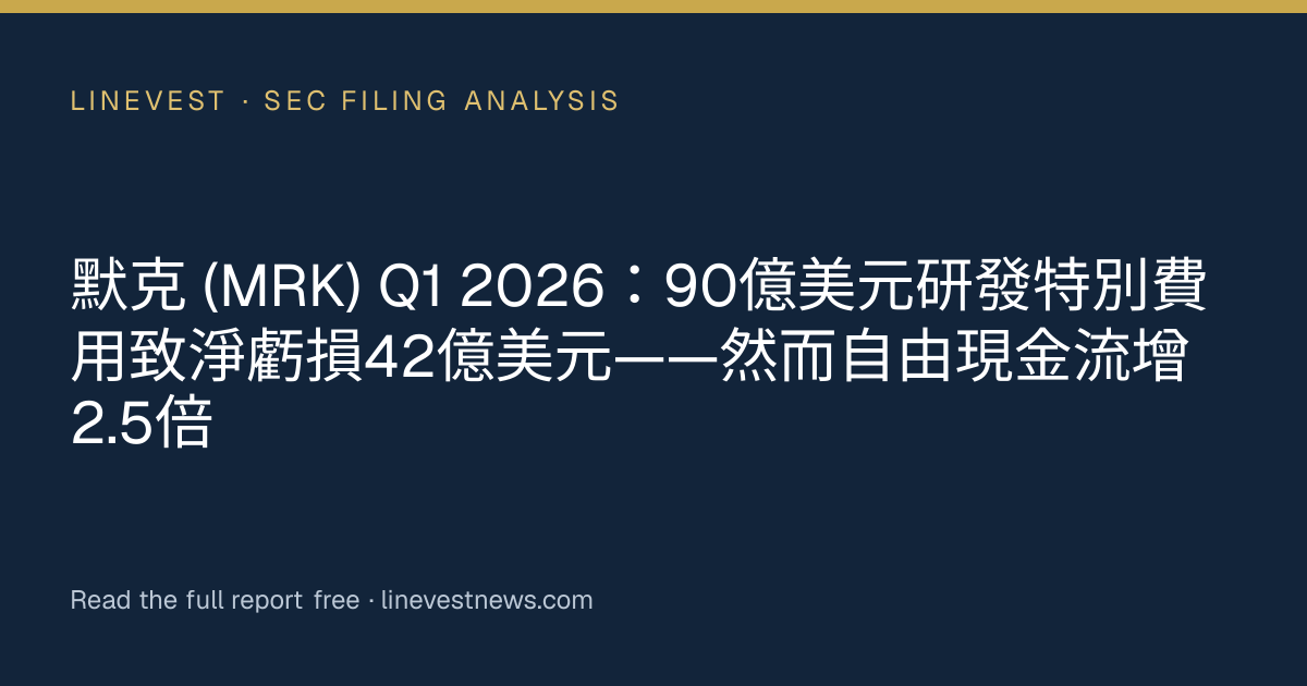 默克 (MRK) Q1 2026：90億美元研發特別費用致淨虧損42億美元——然而自由現金流增2.5倍