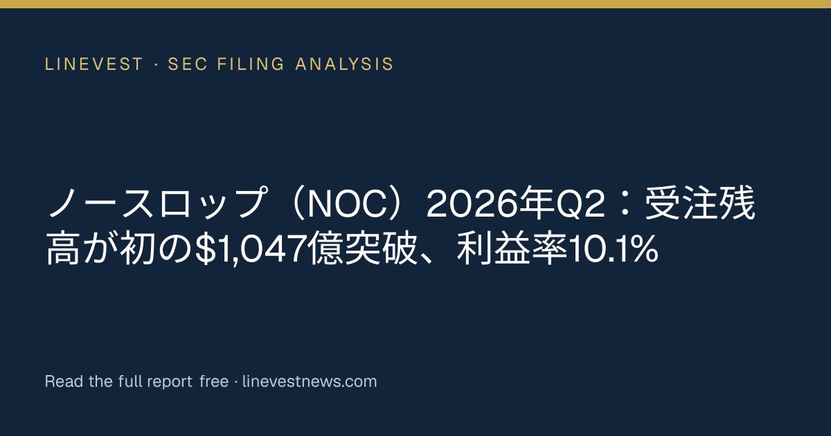 ノースロップ（NOC）2026年Q2：受注残高が初の$1,047億突破、利益率10.1%