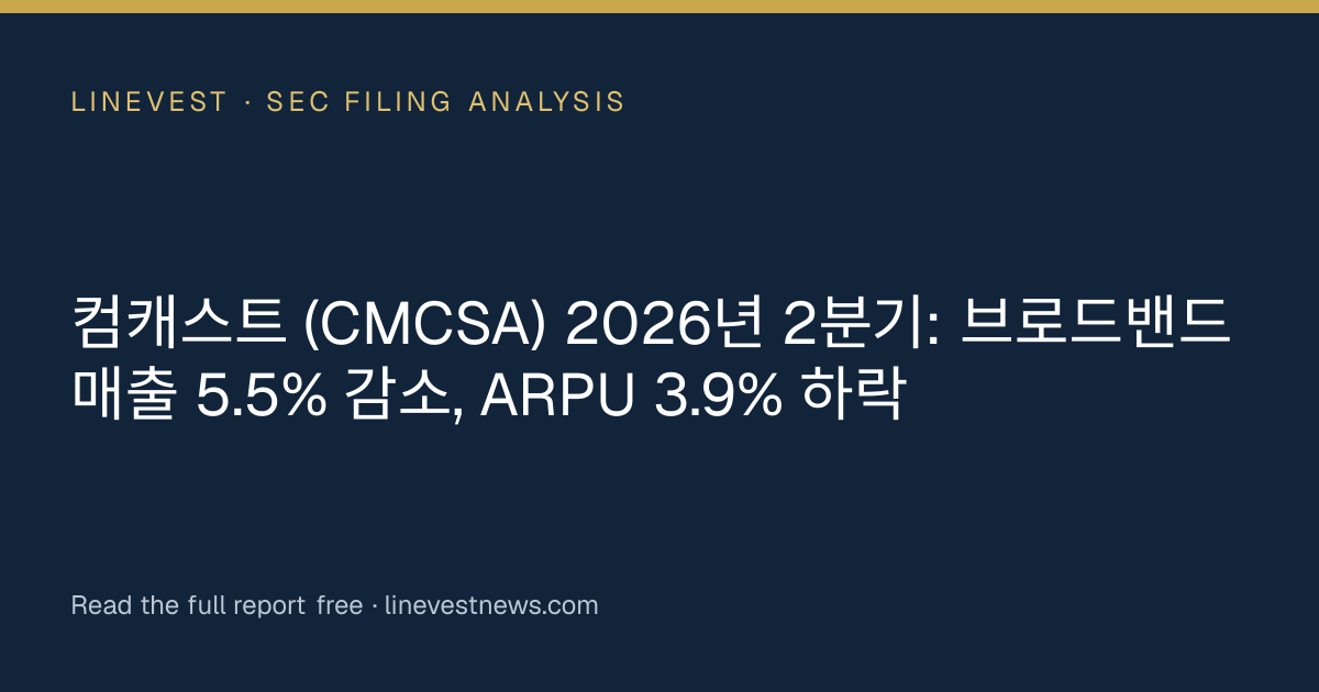 컴캐스트 (CMCSA) 2026년 2분기: 브로드밴드 매출 5.5% 감소, ARPU 3.9% 하락