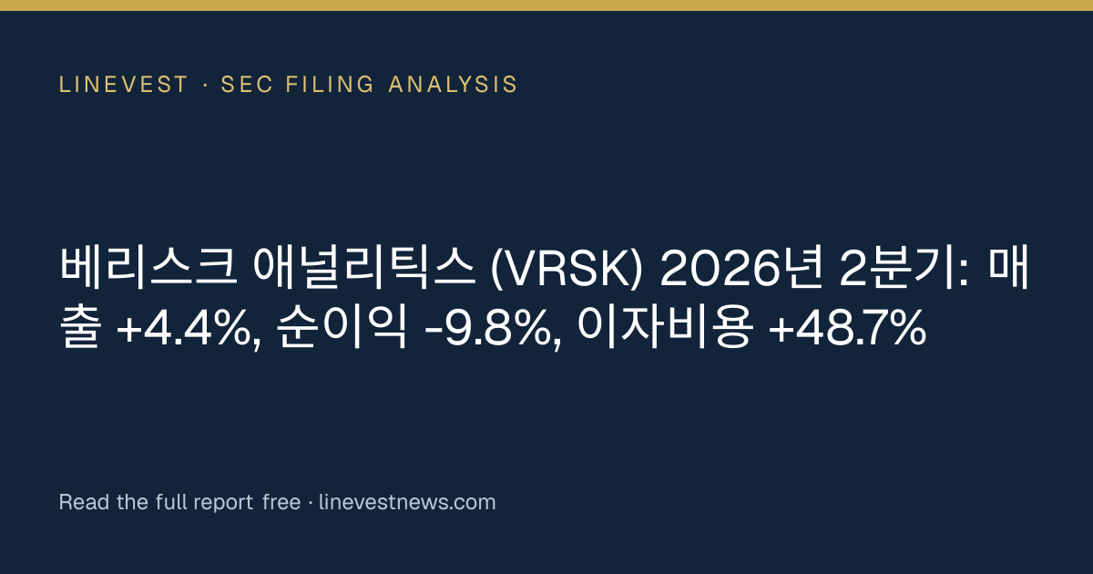 베리스크 애널리틱스 (VRSK) 2026년 2분기: 매출 +4.4%, 순이익 -9.8%, 이자비용 +48.7%