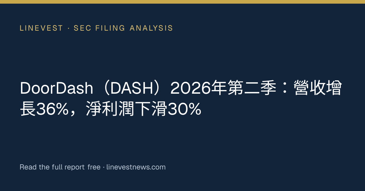 DoorDash（DASH）2026年第二季：營收增長36%，淨利潤下滑30%