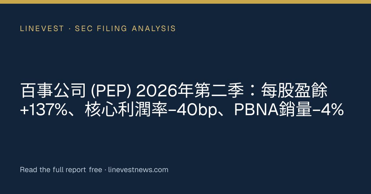 百事公司 (PEP) 2026年第二季：每股盈餘+137%、核心利潤率−40bp、PBNA銷量−4%
