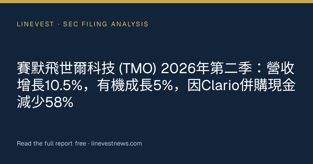 賽默飛世爾科技 (TMO) 2026年第二季：營收增長10.5%，有機成長5%，因Clario併購現金減少58%
