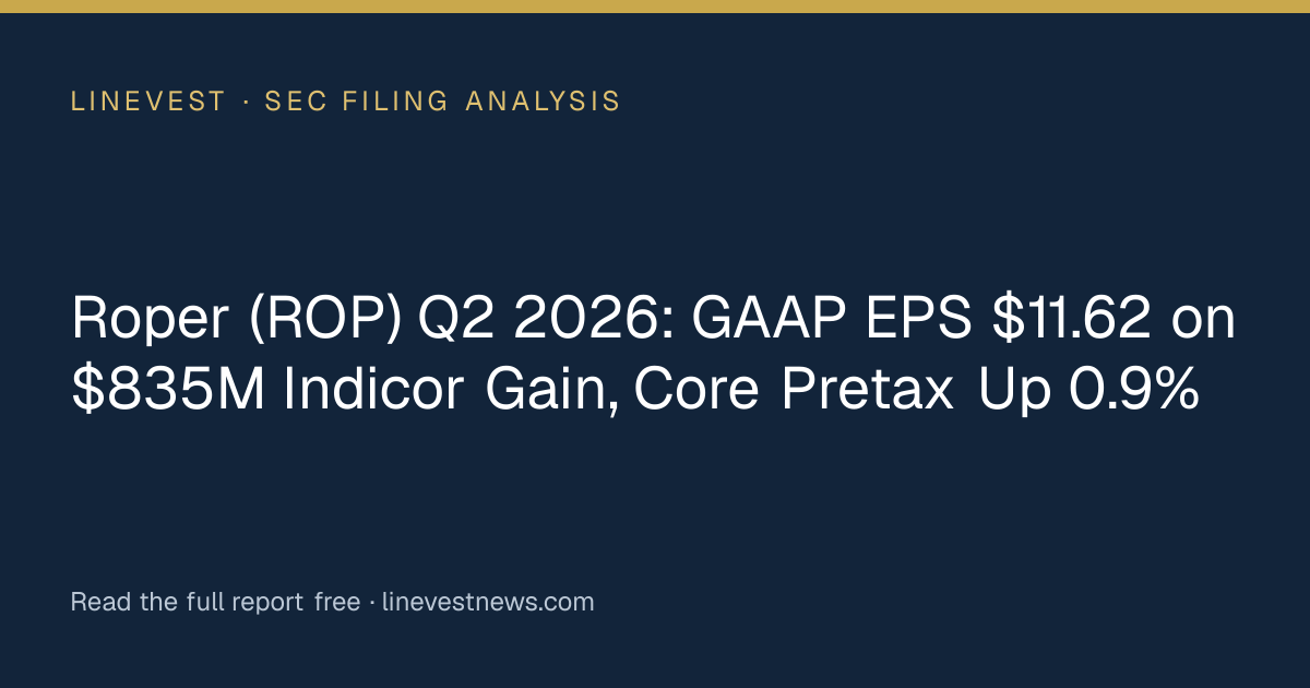 Roper (ROP) Q2 2026: GAAP EPS $11.62 on $835M Indicor Gain, Core Pretax Up 0.9%