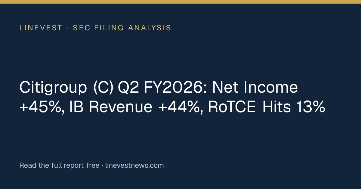Citigroup (C) Q2 FY2026: Net Income +45%, IB Revenue +44%, RoTCE Hits 13%
