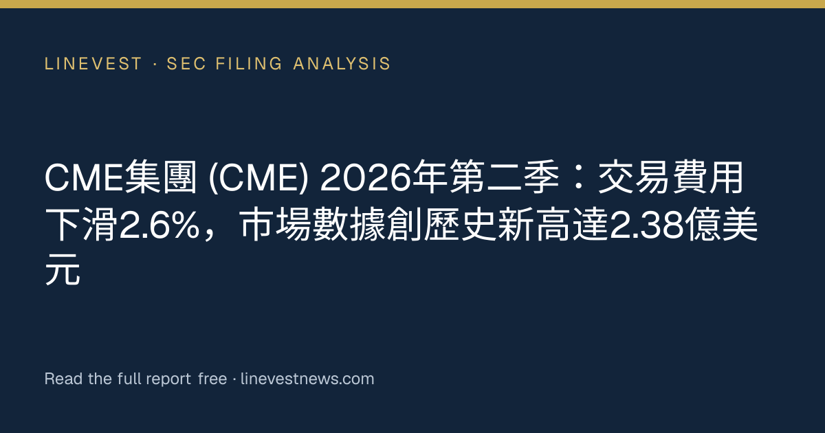 CME集團 (CME) 2026年第二季：交易費用下滑2.6%，市場數據創歷史新高達2.38億美元