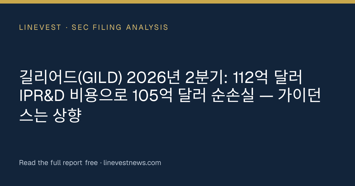 길리어드(GILD) 2026년 2분기: 112억 달러 IPR&D 비용으로 105억 달러 순손실 — 가이던스는 상향