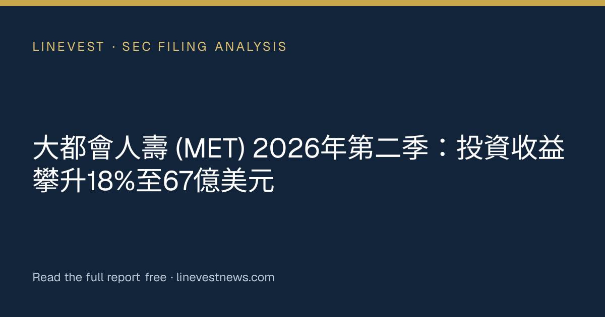 大都會人壽 (MET) 2026年第二季：投資收益攀升18%至67億美元