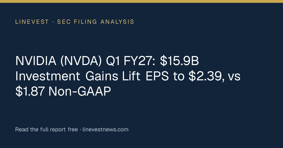 NVIDIA (NVDA) Q1 FY27: $15.9B Investment Gains Lift EPS to $2.39, vs $1.87 Non-GAAP