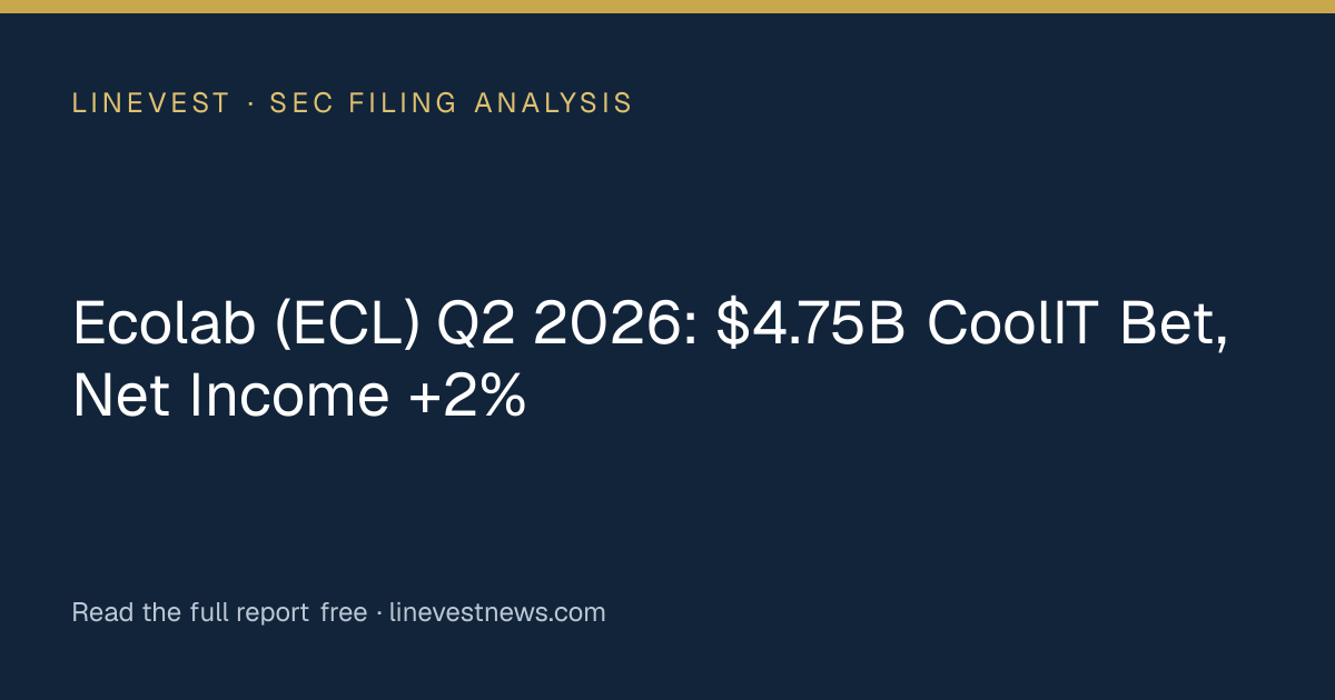 Ecolab (ECL) Q2 2026: $4.75B CoolIT Bet, Net Income +2%