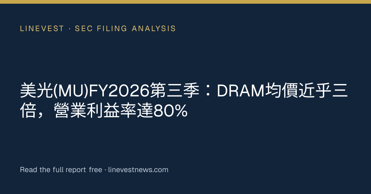 美光(MU)FY2026第三季：DRAM均價近乎三倍，營業利益率達80%
