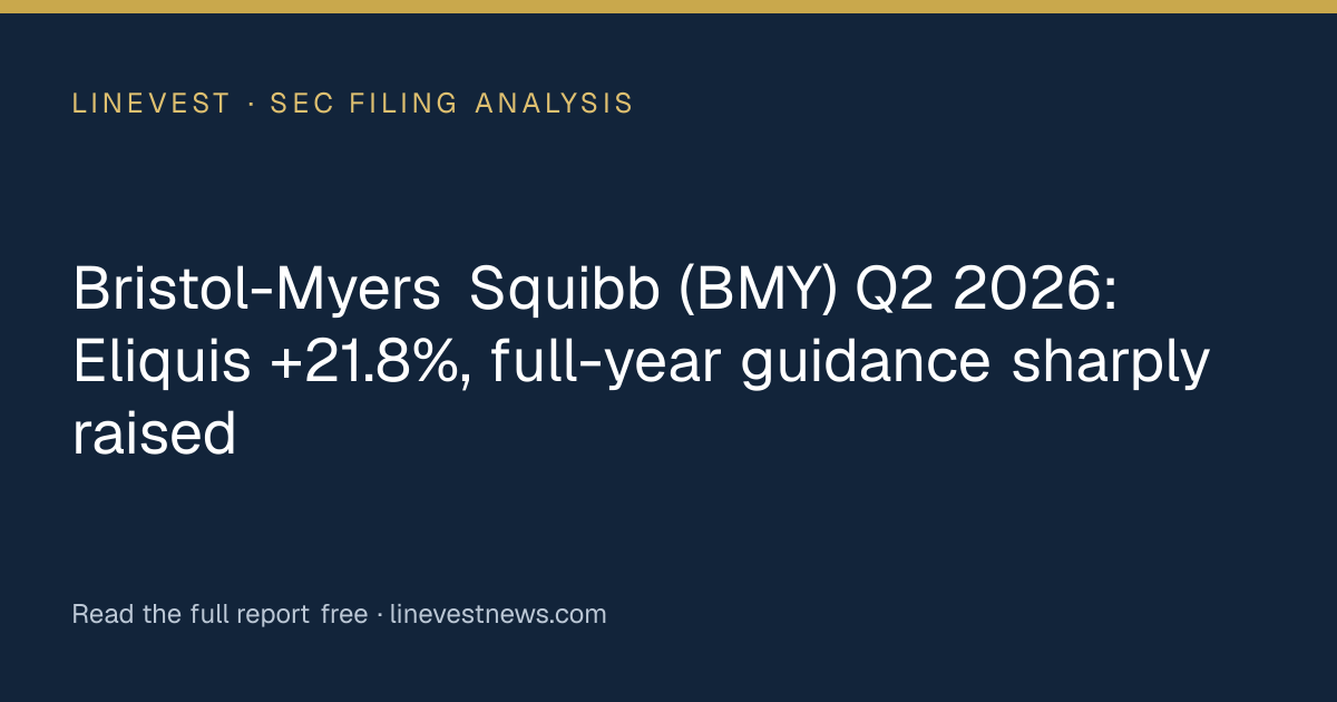 Bristol-Myers Squibb (BMY) Q2 2026: Eliquis +21.8%, full-year guidance sharply raised