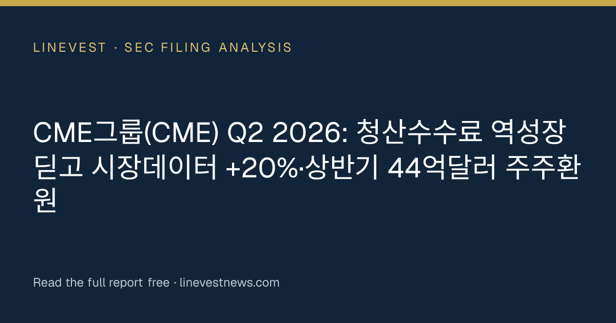 CME그룹(CME) Q2 2026: 청산수수료 역성장 딛고 시장데이터 +20%·상반기 44억달러 주주환원