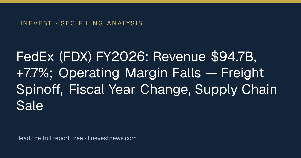 FedEx (FDX) FY2026: Revenue $94.7B, +7.7%; Operating Margin Falls — Freight Spinoff, Fiscal Year Change, Supply Chain Sale