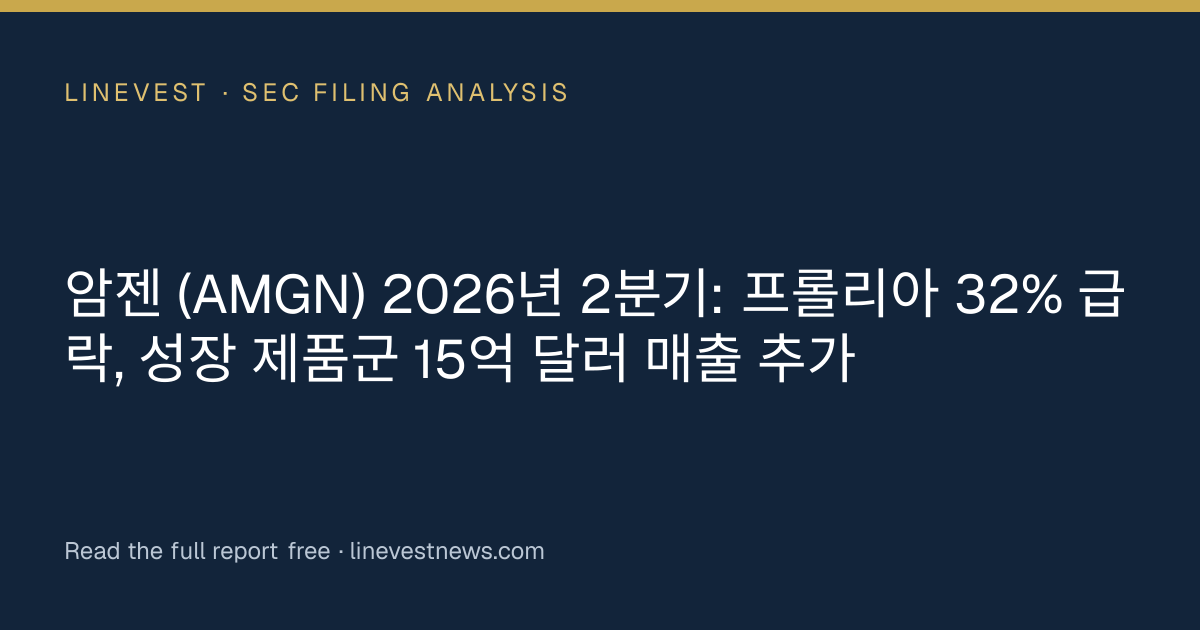 암젠 (AMGN) 2026년 2분기: 프롤리아 32% 급락, 성장 제품군 15억 달러 매출 추가