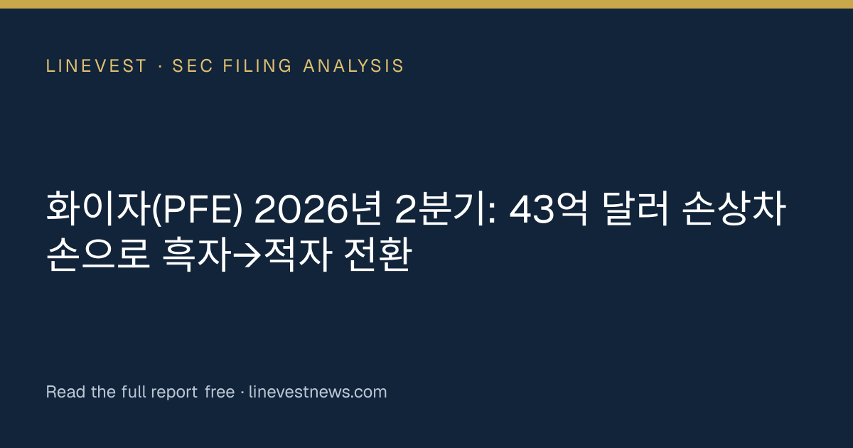 화이자(PFE) 2026년 2분기: 43억 달러 손상차손으로 흑자→적자 전환