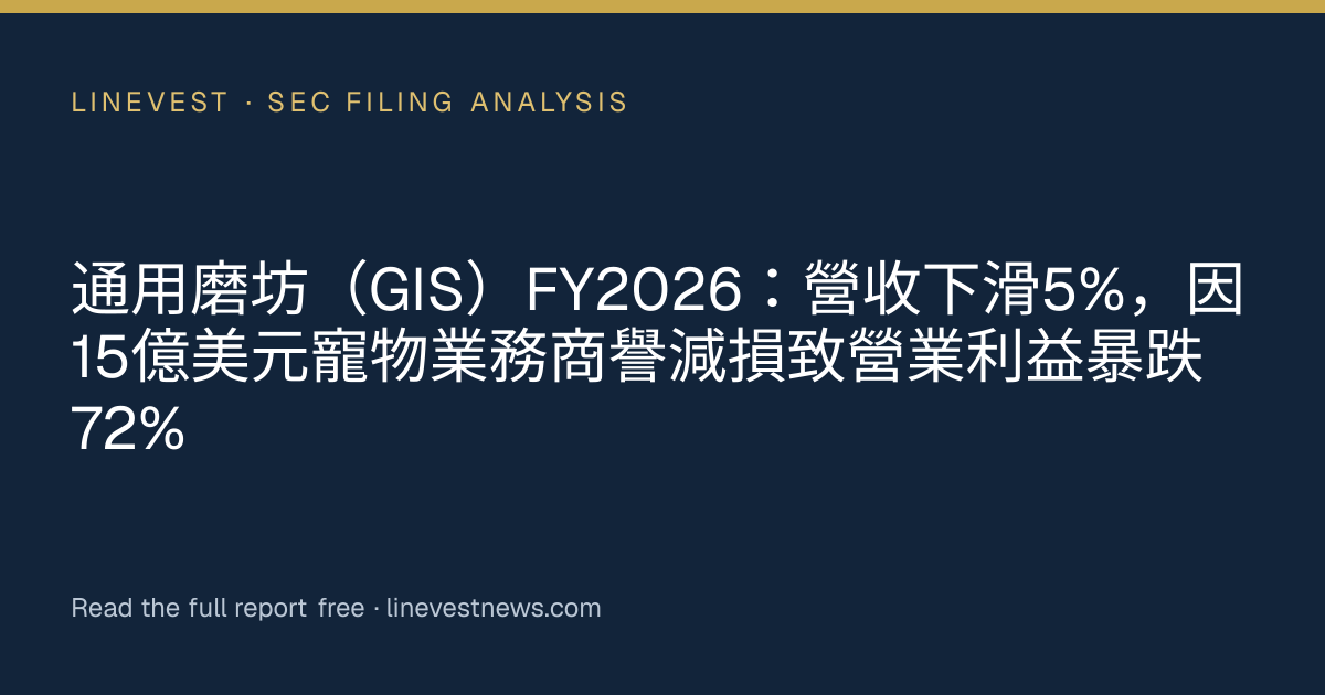 通用磨坊（GIS）FY2026：營收下滑5%，因15億美元寵物業務商譽減損致營業利益暴跌72%