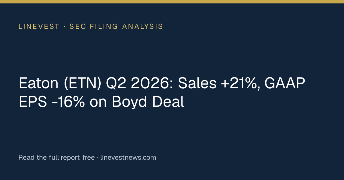 Eaton (ETN) Q2 2026: Sales +21%, GAAP EPS -16% on Boyd Deal