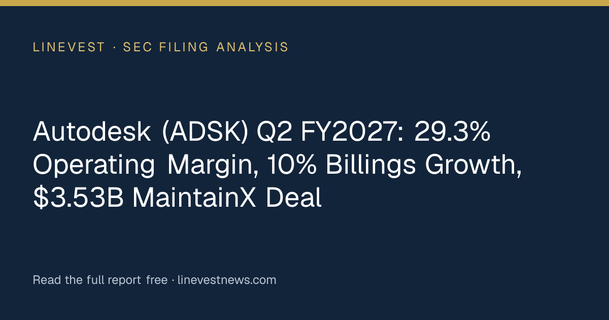 Autodesk (ADSK) Q2 FY2027: 29.3% Operating Margin, 10% Billings Growth, $3.53B MaintainX Deal