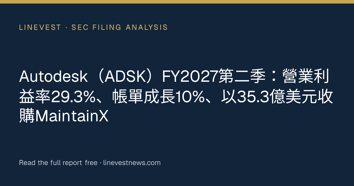 Autodesk（ADSK）FY2027第二季：營業利益率29.3%、帳單成長10%、以35.3億美元收購MaintainX