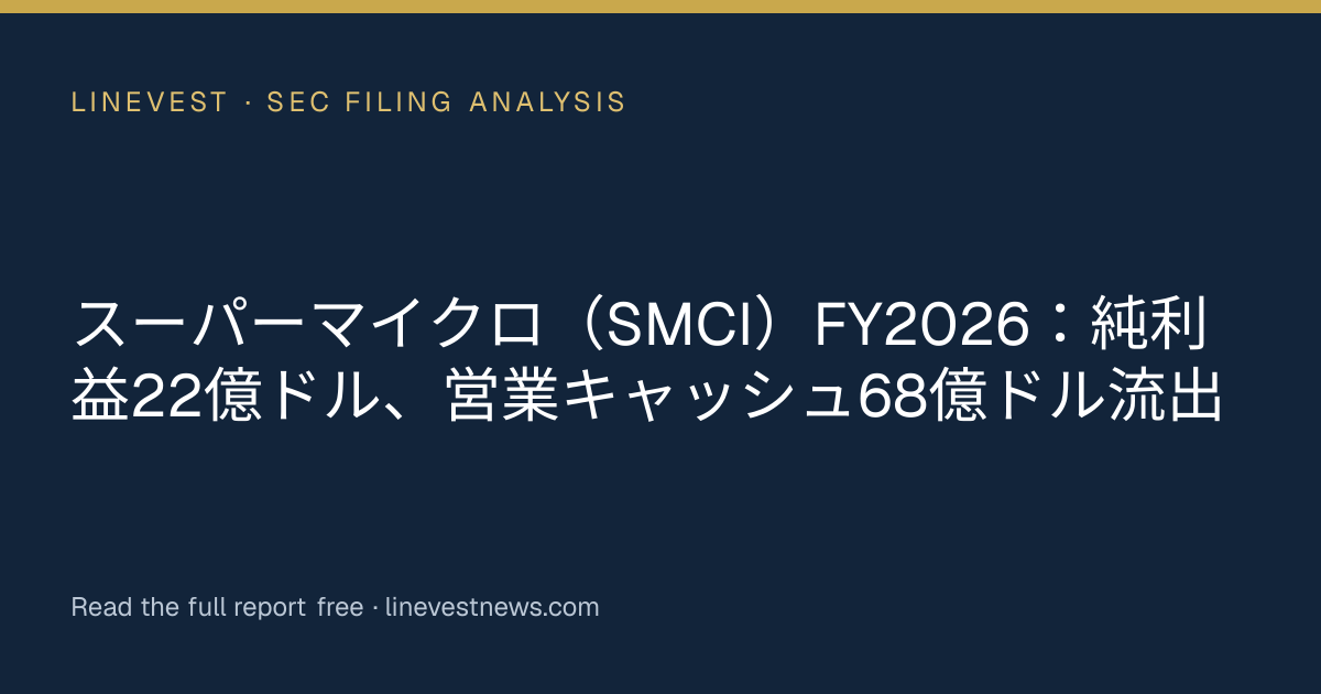 スーパーマイクロ（SMCI）FY2026：純利益22億ドル、営業キャッシュ68億ドル流出