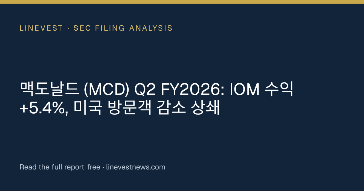 맥도날드 (MCD) Q2 FY2026: IOM 수익 +5.4%, 미국 방문객 감소 상쇄