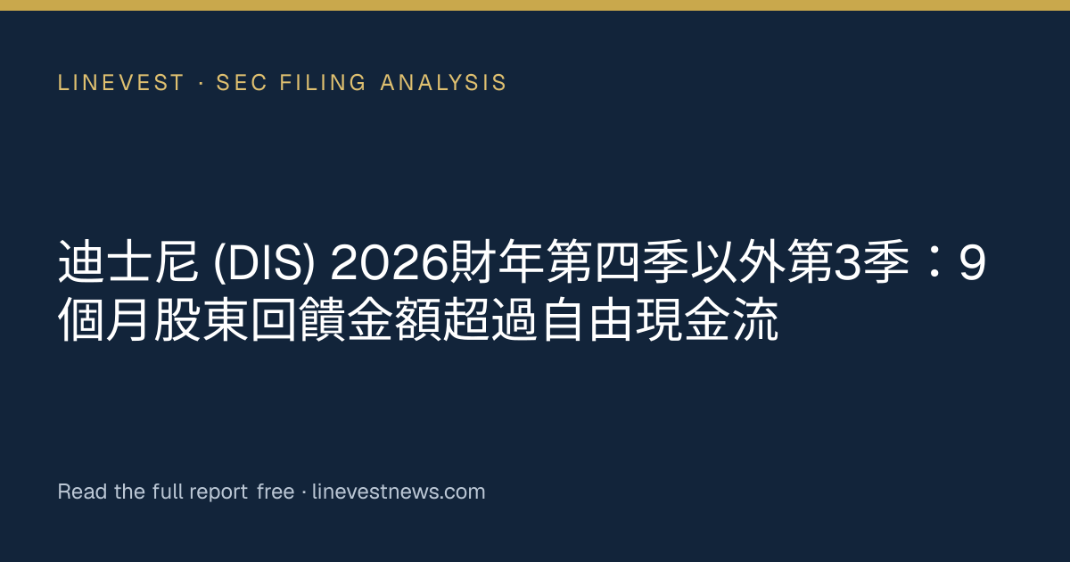 迪士尼 (DIS) 2026財年第四季以外第3季：9個月股東回饋金額超過自由現金流