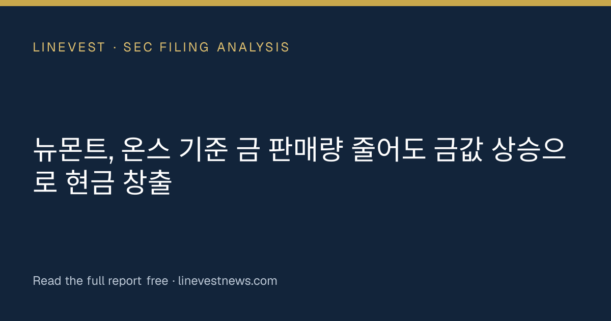 뉴몬트, 온스 기준 금 판매량 줄어도 금값 상승으로 현금 창출