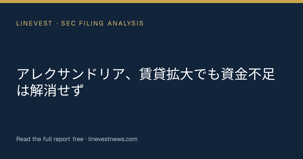 アレクサンドリア、賃貸拡大でも資金不足は解消せず